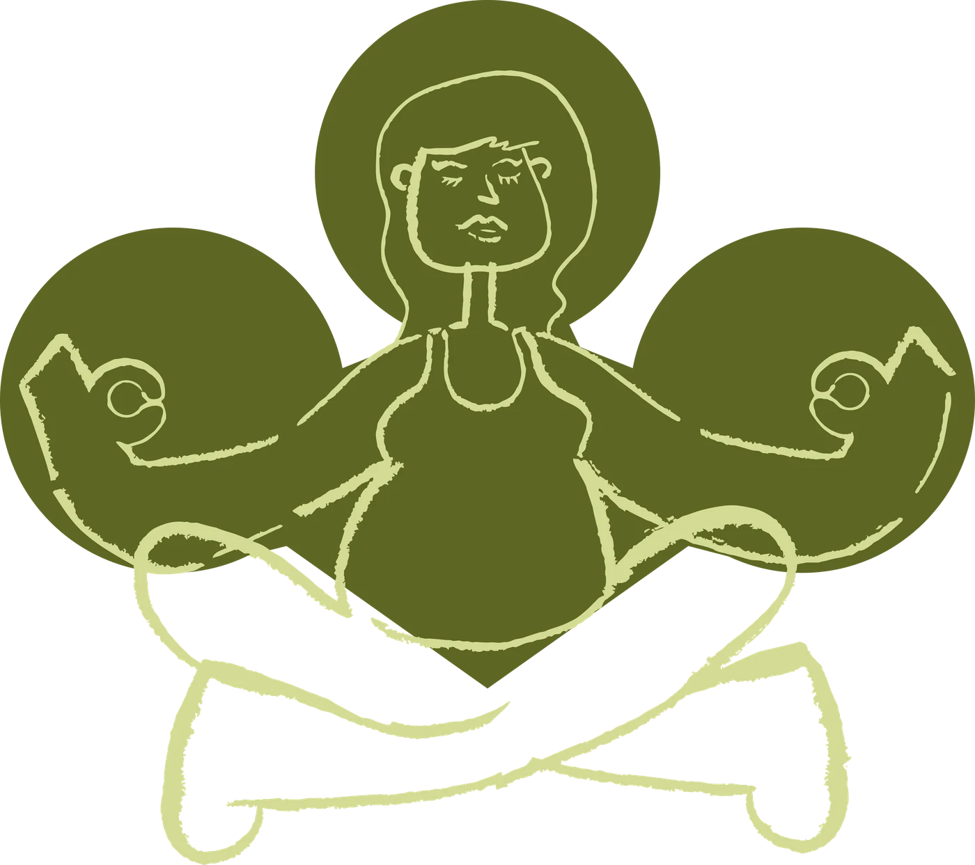 Ilustración de una mujer meditando, rodeada de sus propios brazos