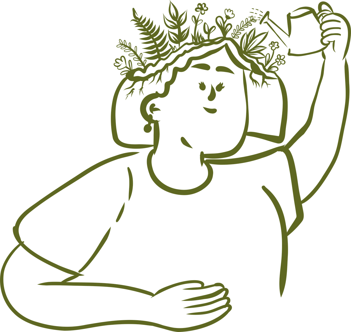 Ilustración de una mujer con flores creciendo sobre su cabeza