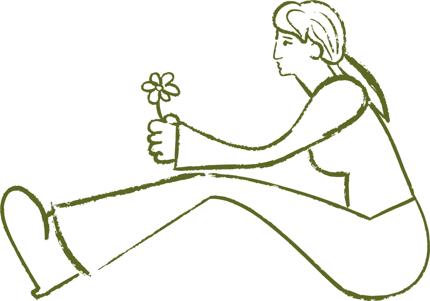 Ilustración de una mujer estirándose con una flor en la mano