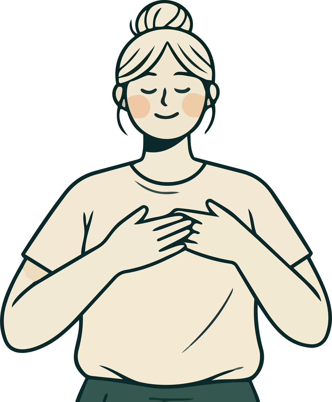 Ilustración de una mujer con las manos sobre el pecho, respirando